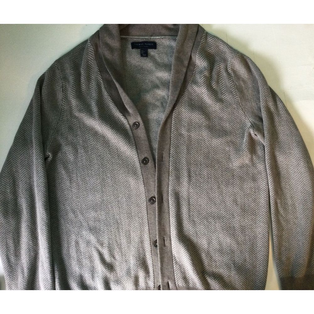 Thomas‎ Parker New York Womens Cardigan Sweater L Brown Herring Bone Pattern